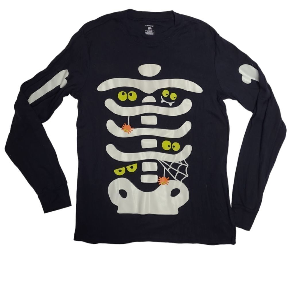 CARTER'S black long sleeve glow in the‎ dark skeleton bones fitted sleep top L